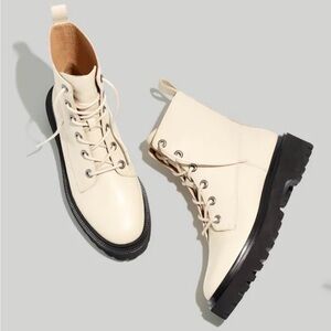 MADEWELL Rayna Ankle Combat Boots in Harvest Moon Bone Color Size 9. Like New